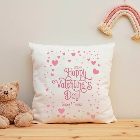Bedrucktes Kissen mit Motiv Happy Valentines day Hearts
