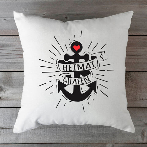 Bedrucktes Kissen mit Spruch Heimat Hafen