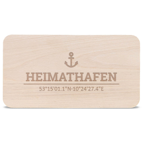 Frühstücksbrettchen "Heimathafen" mit Koordinaten-Gravur