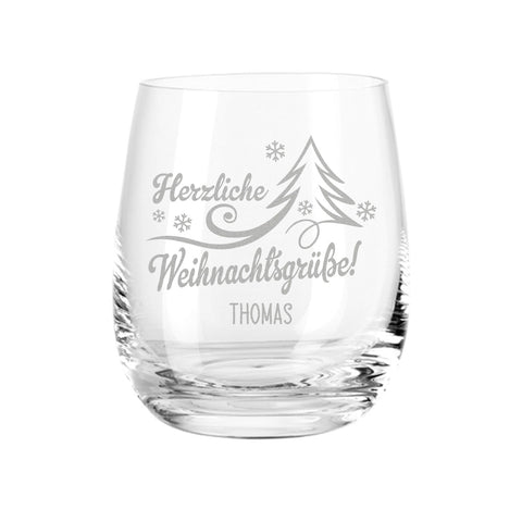 Teelicht mit Gravur - Herzliche Weihnachtsgrüße mit Namen