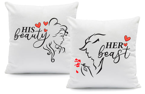 Bedrucktes Kissen mit Spruch Beauty & Beast im Set
