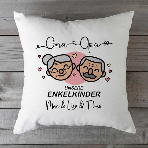Bedrucktes Kissen mit Motiv "Oma & Opa Enkelkind" mit Wunschnamen