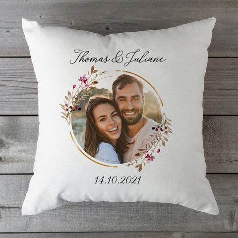 Bedrucktes Kissen Floralkreis mit Foto & Namen