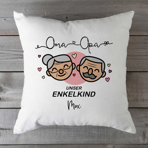 Bedrucktes Kissen mit Motiv "Oma & Opa Enkelkind" mit Wunschnamen