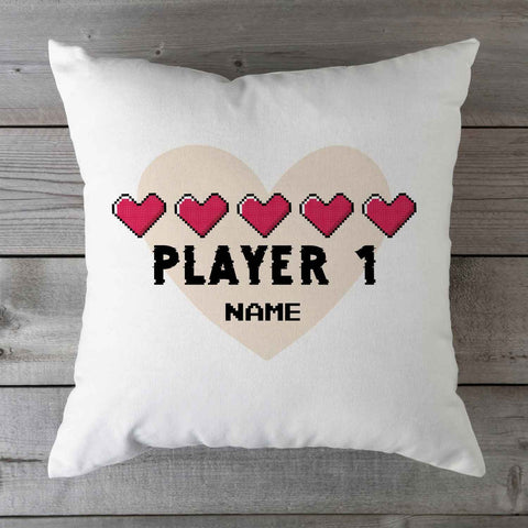Bedrucktes Kissen mit Spruch "Player 1 & Player 2" im Set