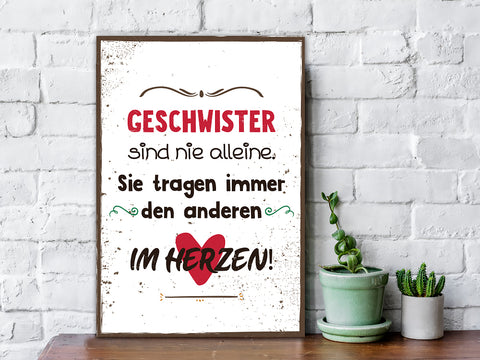 Holzschild Geschwister sind nie alleine
