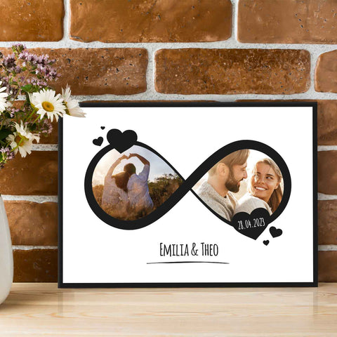 Holzschild mit Foto Collage - Bis zu 8 Bilder und Namen - Holzbild zum Selbstgestalten