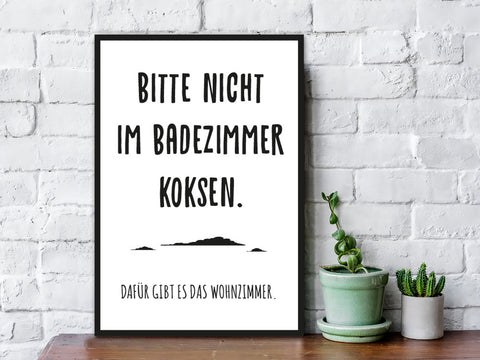 Holzschild Bitte nicht im Badezimmer koksen