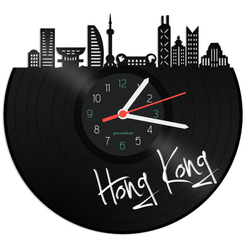 Schallplattenuhr Skyline Hong Kong