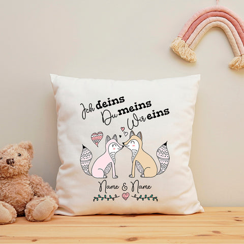 Bedrucktes Kissen mit Spruch Ich deins, Du meins, Wir eins