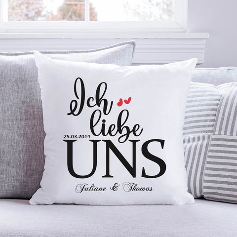 Bedrucktes Kissen mit Motiv "Ich Liebe Uns"