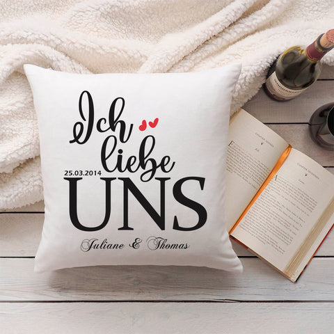 Bedrucktes Kissen mit Motiv "Ich Liebe Uns"