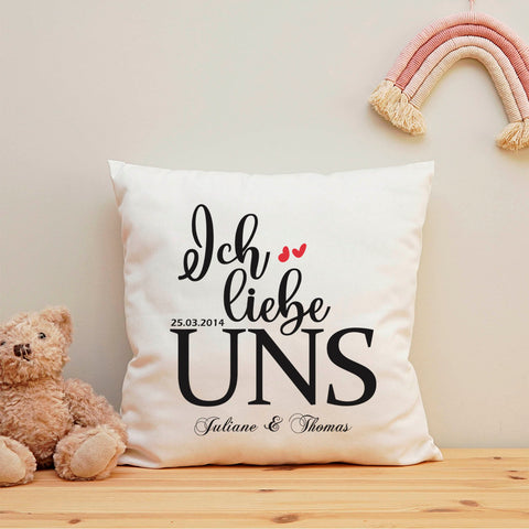 Bedrucktes Kissen mit Motiv "Ich Liebe Uns"