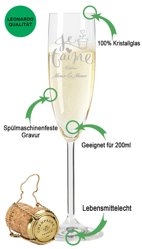 Leonardo Sektglas mit Gravur "Je t'aime"