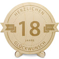Gravierte Jubiläumsscheibe aus Holz