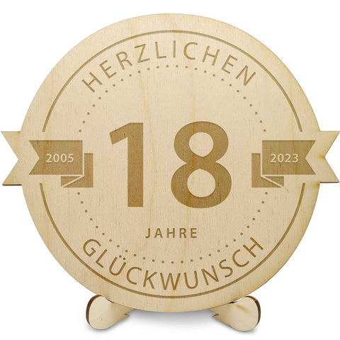 Gravierte Jubiläumsscheibe aus Holz