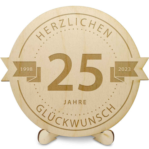 Gravierte Jubiläumsscheibe aus Holz