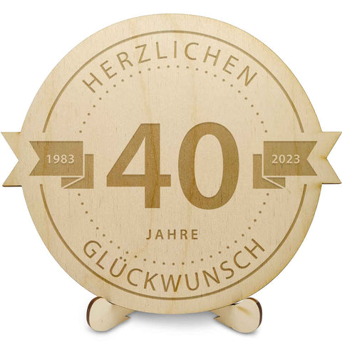 Gravierte Jubiläumsscheibe aus Holz