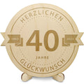 Gravierte Jubiläumsscheibe aus Holz
