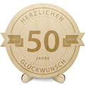 Gravierte Jubiläumsscheibe aus Holz