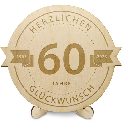 Gravierte Jubiläumsscheibe aus Holz