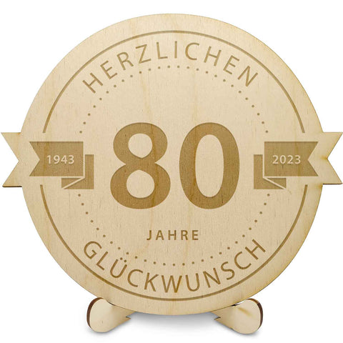 Gravierte Jubiläumsscheibe aus Holz