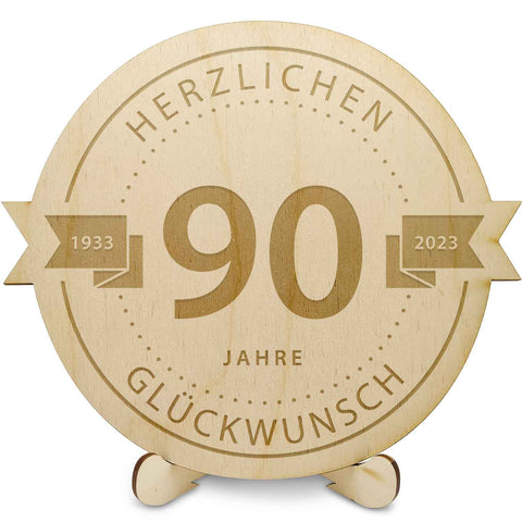 Gravierte Jubiläumsscheibe aus Holz