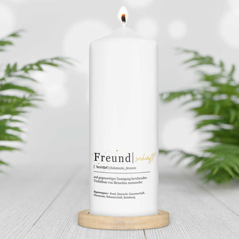 Bedruckte große Kerze "Definition Freundschaft"