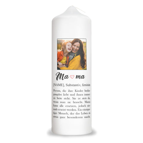 Bedruckte große Kerze mit Foto - Mama Definition