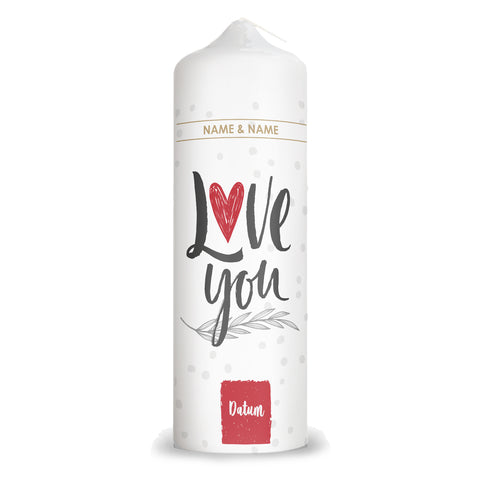 Große Kerze "Love You" mit Namen & Datum für Paare