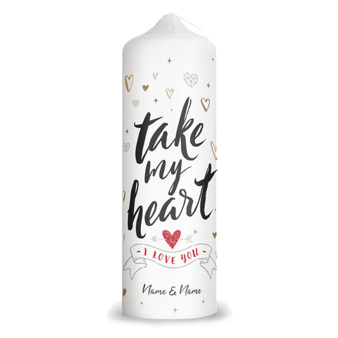 Große Kerze "Take my Heart" mit Namen für Paare
