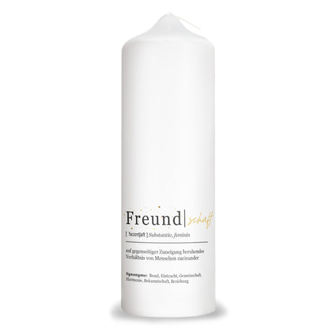 Bedruckte große Kerze "Definition Freundschaft"