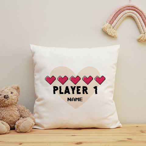 Bedrucktes Kissen mit Spruch "Player 1 & Player 2" im Set