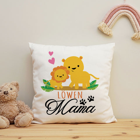 Bedrucktes Kissen mit Spruch Löwen Mama