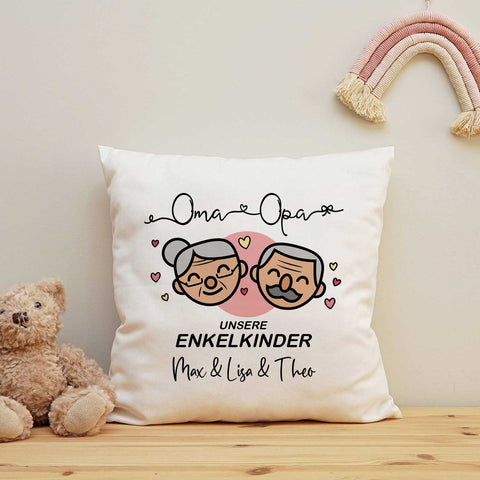 Bedrucktes Kissen mit Motiv "Oma & Opa Enkelkind" mit Wunschnamen