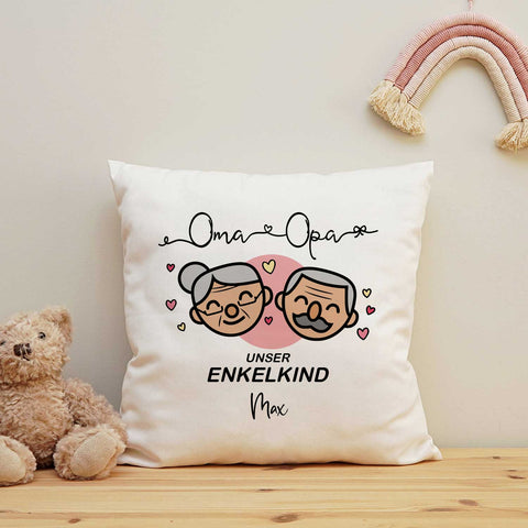 Bedrucktes Kissen mit Motiv "Oma & Opa Enkelkind" mit Wunschnamen