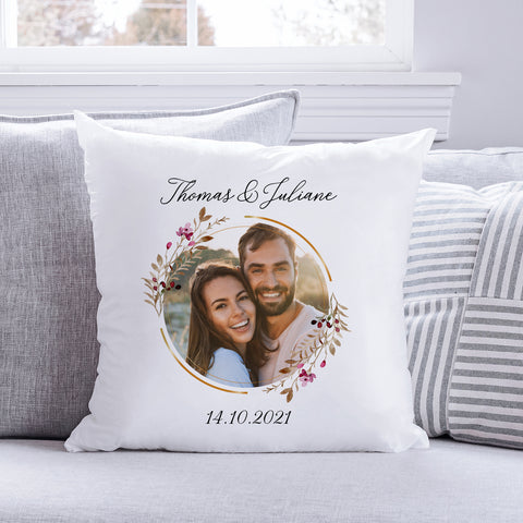 Bedrucktes Kissen Floralkreis mit Foto & Namen