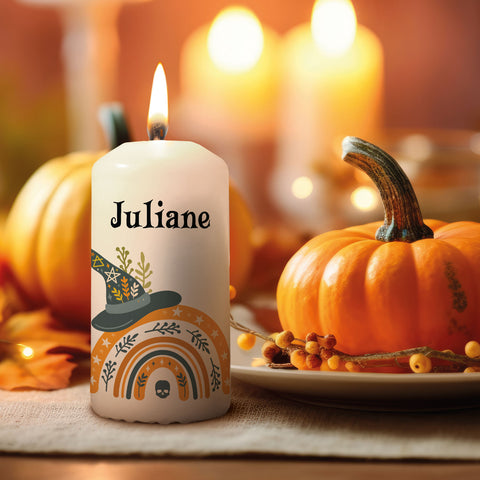 Kleine Kerze "Halloween Regenbogen" mit Namen