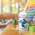 Kleine Kerze "Drache" mit Namen und Datum zur Einschulung