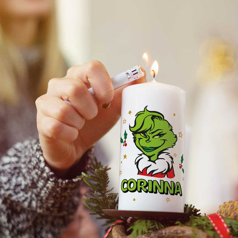 Kleine Kerze "Grinch" mit eigenem Namen