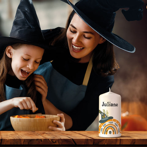 Kleine Kerze "Halloween Regenbogen" mit Namen