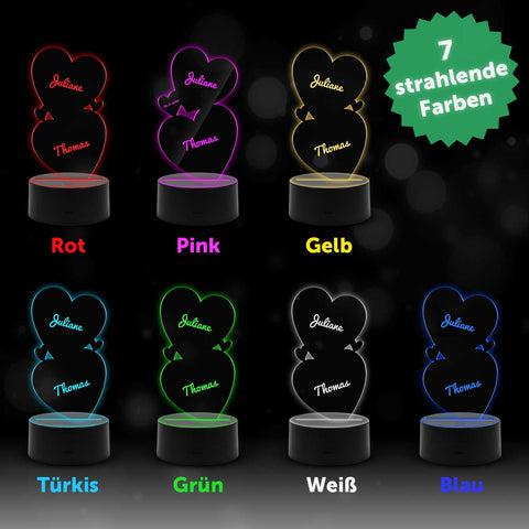 Graviertes Acrylglas mit LED-Sockel im Doppel Herz Design