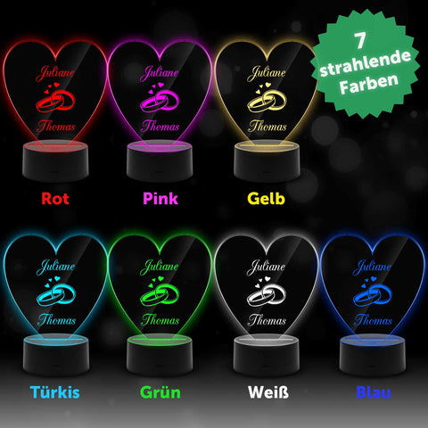 Graviertes Acrylglas im Wedding Design mit LED-Sockel