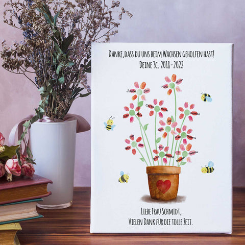 Personalisierte Leinwand - Geschenk zum Abschied für Erzieher und Lehrer - Blumentopf