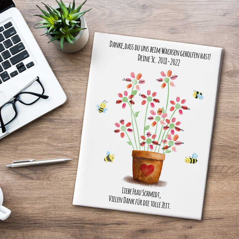 Personalisierte Leinwand - Geschenk zum Abschied für Erzieher und Lehrer - Blumentopf