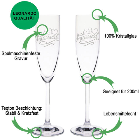 Leonardo Sektgläser "Just Married" inkl. bedruckter Holzkiste im Set