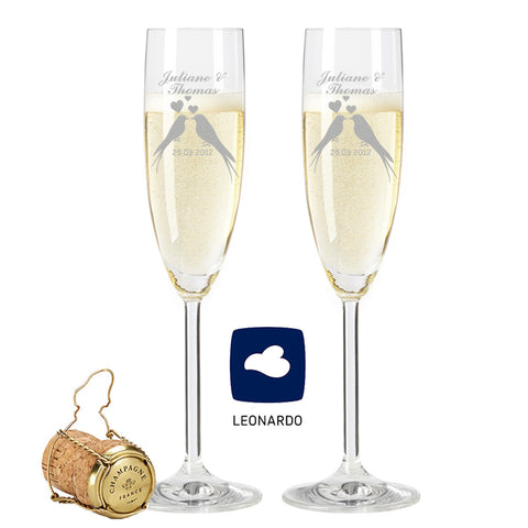 Leonardo Sektgläser mit Gravur im "Wedding Bird" Design als Set