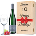 Leonardo Weinglas "Happy Birthday 18 Jahre" + Holzkiste & Riesling Tandem
