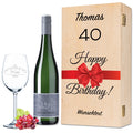 Leonardo Weinglas "Happy Birthday 40 Jahre" + Holzkiste & Riesling Tandem