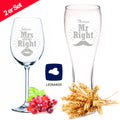 Weizenglas + Weinglas "Mr Right & Mrs Always Right" mit Namen im Set